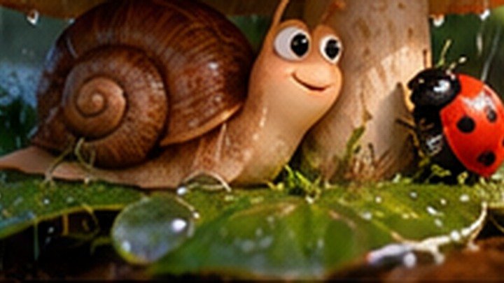 Susi und ihre Freunde suchen Schutz unter einem Pilz.