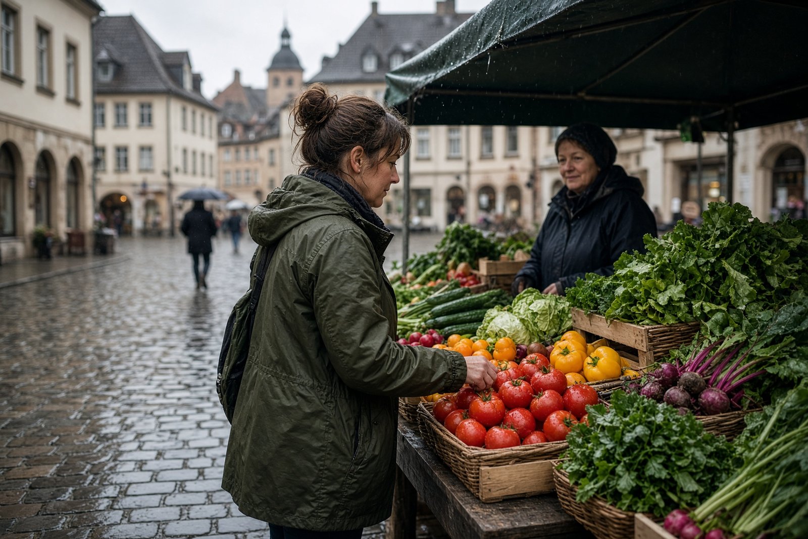 Regen auf dem Markt – echte Geschichte auf Deutsch